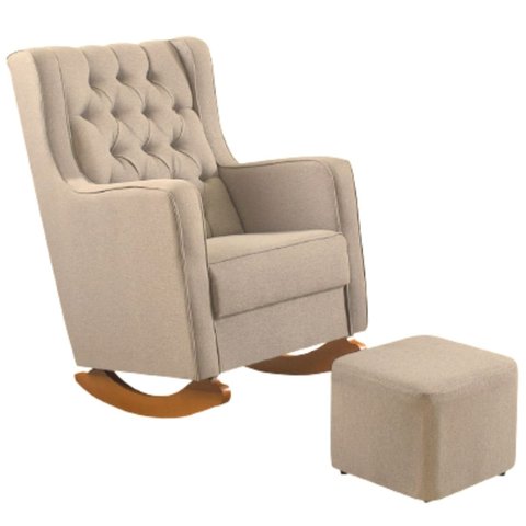 Kit Poltrona Amamentação Balanço e Puff Linho Quarto Bebê:cadeira Alta Linho Bege