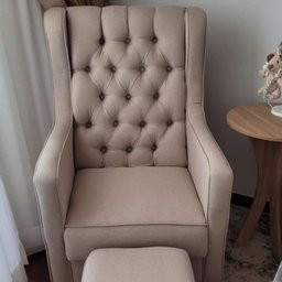 Kit Poltrona Amamentação Balanço e Puff Linho Quarto Bebê:cadeira Alta Linho Bege - 3