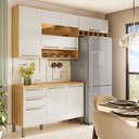 Ver imagem 1 de Armário de Cozinha Compacta Modulada 3 Peças 7 Portas com Tampo e Vidro 100% MDF Itália Espresso Móveis Bege/Amêndoa/Off White