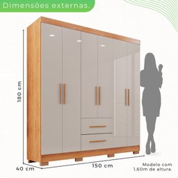 Guarda-roupa Casal 6 Portas 2 Gavetas Estrela Premium - 4