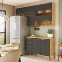 Ver imagem 1 de Armário de Cozinha Compacta Modulada 3 Peças 7 Portas com Tampo e Vidro 100% MDF Itália Espresso Móveis Cinza/Amêndoa/Chumbo