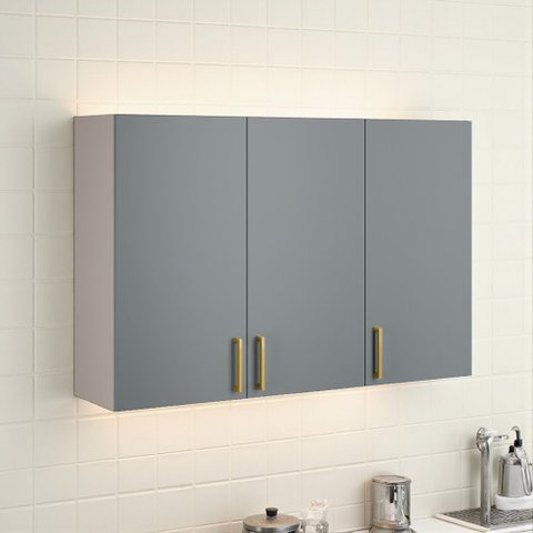 Armário Aéreo 3 Portas 120cm 100% MDF Dobradiças Slow Motion Essence Itatiaia Cinza/Fendi/Gris