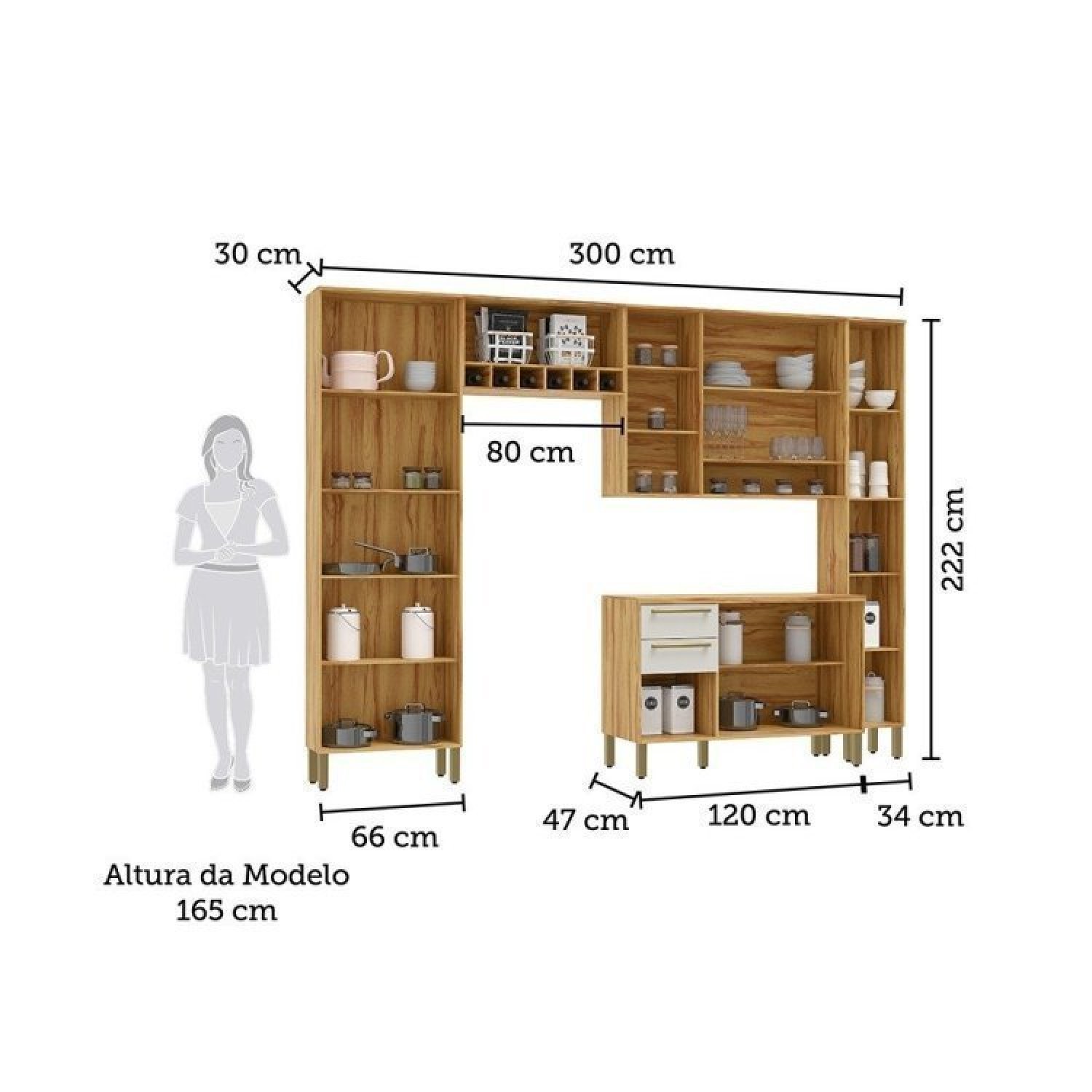 Cozinha Modulada Completa 5 Peças 13 Portas 2 Gavetas com Tampo e Vidro Reflecta 100% Mdf Itália Esp - 3