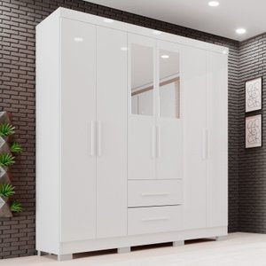 Guarda-roupa Casal com Espelho 6 Portas 2 Gavetas Estrela Premium