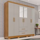 Ver imagem 1 de Guarda-Roupa Casal com Espelho 6 Portas 2 Gavetas Estrela Premium Off White/Cinamomo/Off-White