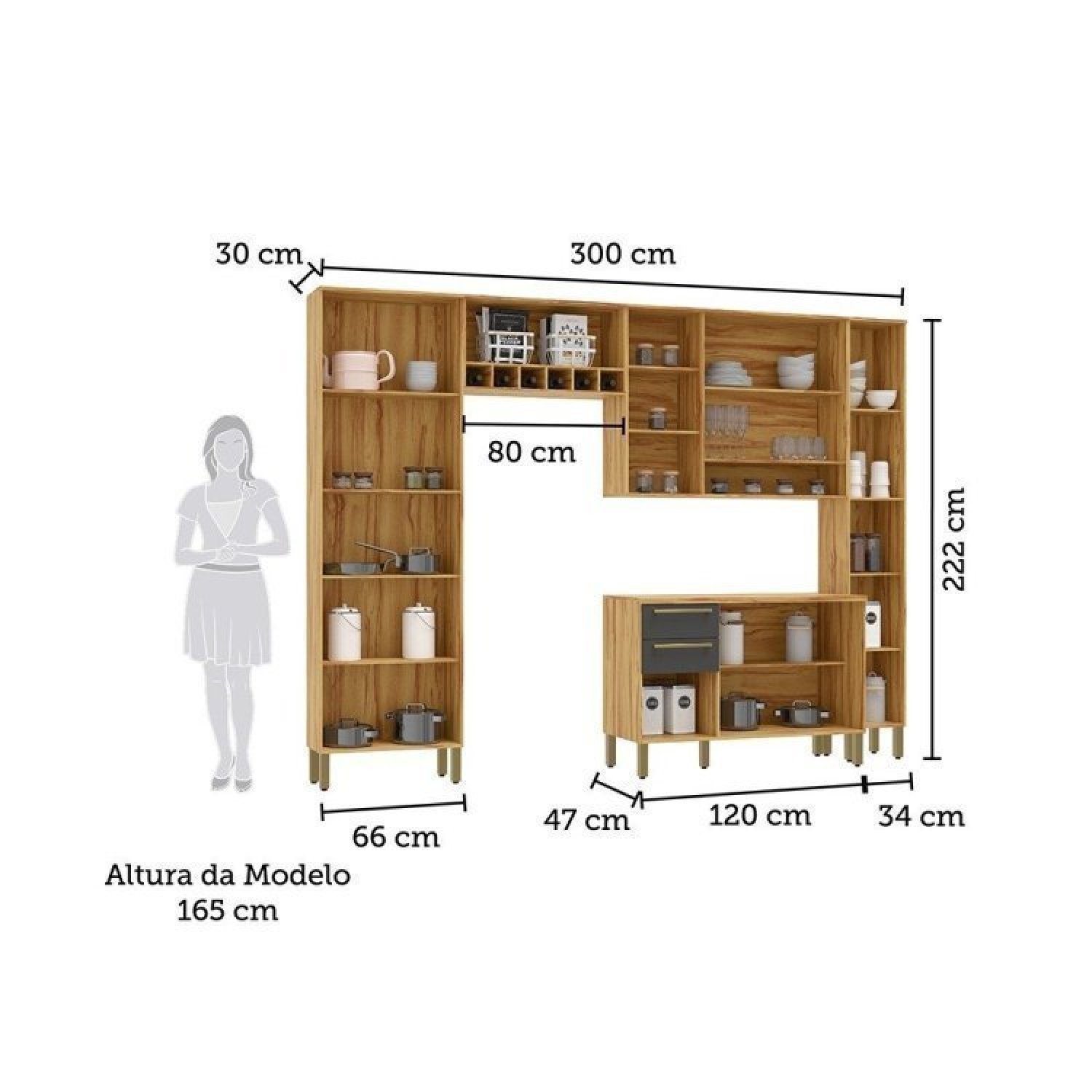 Cozinha Modulada Completa 5 Peças 13 Portas 2 Gavetas com Tampo e Vidro Reflecta 100% Mdf Itália Esp - 3