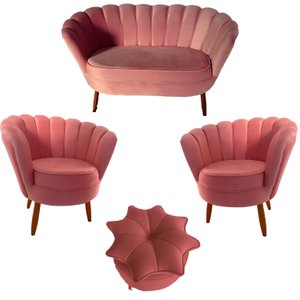 Conjunto Pétala Namoradeira + 2 Poltrona + Puff Decorativo Sofá Salão Sala Estar Escritório