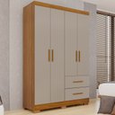 Ver imagem 1 de Guarda-Roupa Solteiro 4 Portas 2 Gavetas Estrela Premium Off White/Cinamomo/Off-White