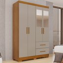 Ver imagem 1 de Guarda-Roupa Solteiro 4 Portas com Espelho 2 Gavetas Estrela Premium Off White/Cinamomo/Off-White
