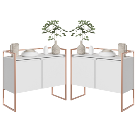 Conjunto Buffet Aparador Industrial 2 Portas Branco Cobre