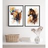 Kit 2 Quadros para Fazenda Boi e Cavalo Aquarela 33x24cm - com Vidro:madeira Branca - 1