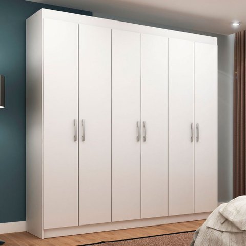 Guarda-roupa Casal Montreal 6 Portas 2 Gavetas Branco - Evidência Móveis