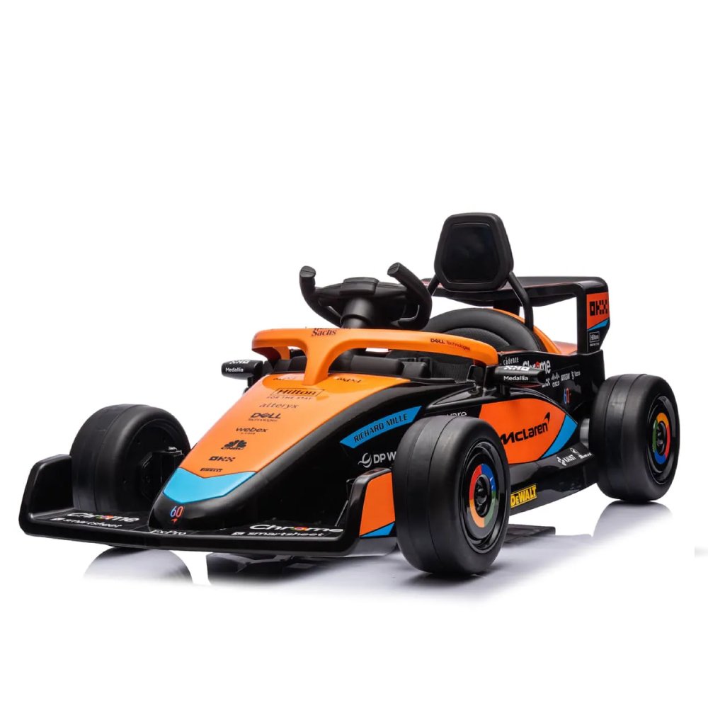 Carro Elétrico Infantil com Controle Remoto 12v Fórmula 1 Mclaren Laranja Sons de Corrida e Carregad