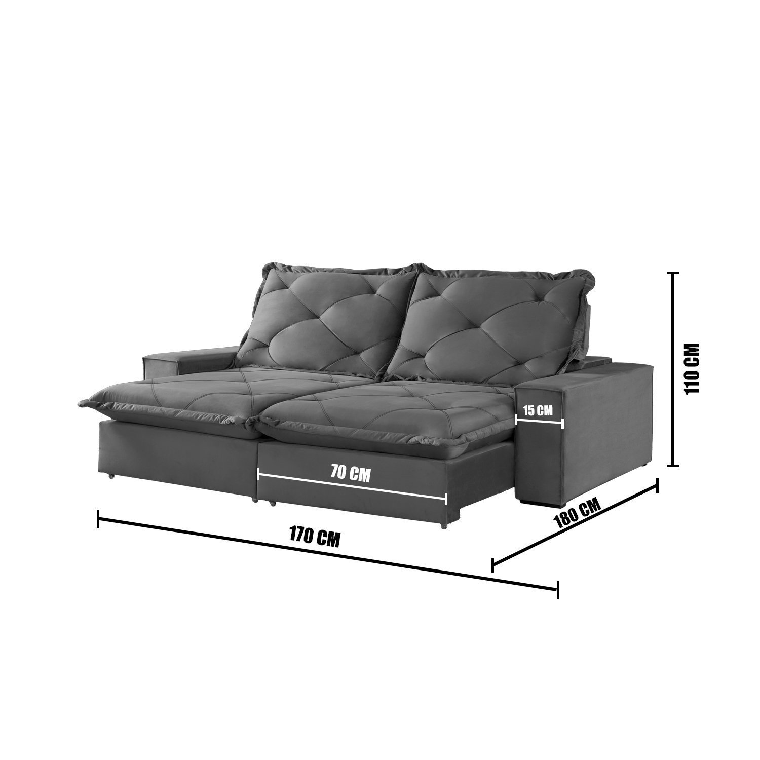 Sofa Ares Retrátil e Reclinável 3 Lugares 1,70m com Molas Ensacadas e Pillow Top Espresso Móveis - 3