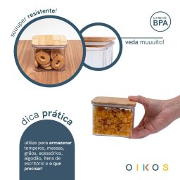 Kit 3 Pote Hermético Acrílico Transparente Tampa Bambu 650ml - 2