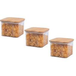 Kit 3 Pote Hermético Acrílico Transparente Tampa Bambu 650ml - 1