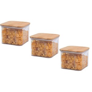 Kit 3 Pote Hermético Acrílico Transparente Tampa Bambu 650ml