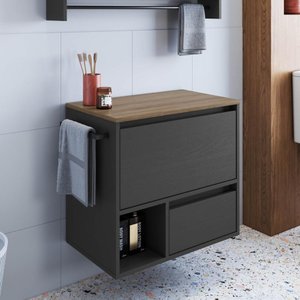 Gabinete de Banheiro Suspenso 60cm com 1nicho 1toalheiro 1porta e 1gaveta Bh8050 Mel/grafite