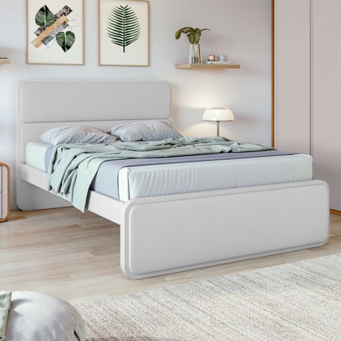 Cama de Casal Corino Cabeceira Estampada Madeira Loop 151cm Branco