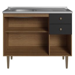 Balcão Gabinete com Pia 3 Portas e 1 Gaveta 105cm Rustic/preto Gourmet Madesa - 7