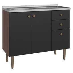 Balcão Gabinete com Pia 3 Portas e 1 Gaveta 105cm Rustic/preto Gourmet Madesa - 2