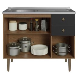 Balcão Gabinete com Pia 3 Portas e 1 Gaveta 105cm Rustic/preto Gourmet Madesa - 6