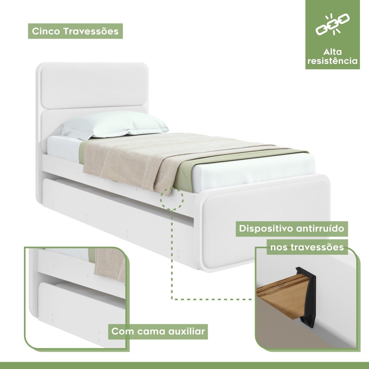 Cama Solteiro Loop Tecido Korino com Cama Auxiliar - 5