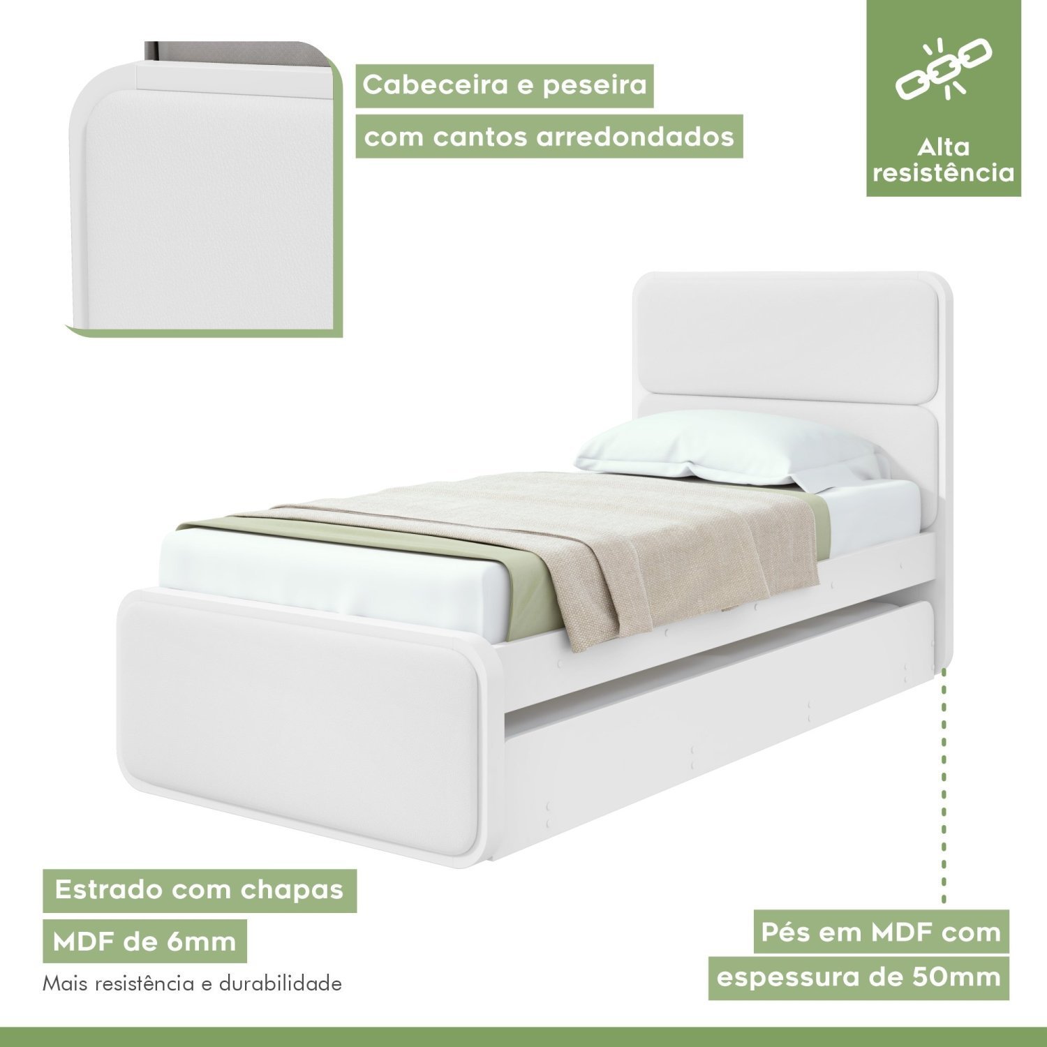 Cama Solteiro Loop Tecido Korino com Cama Auxiliar - 6