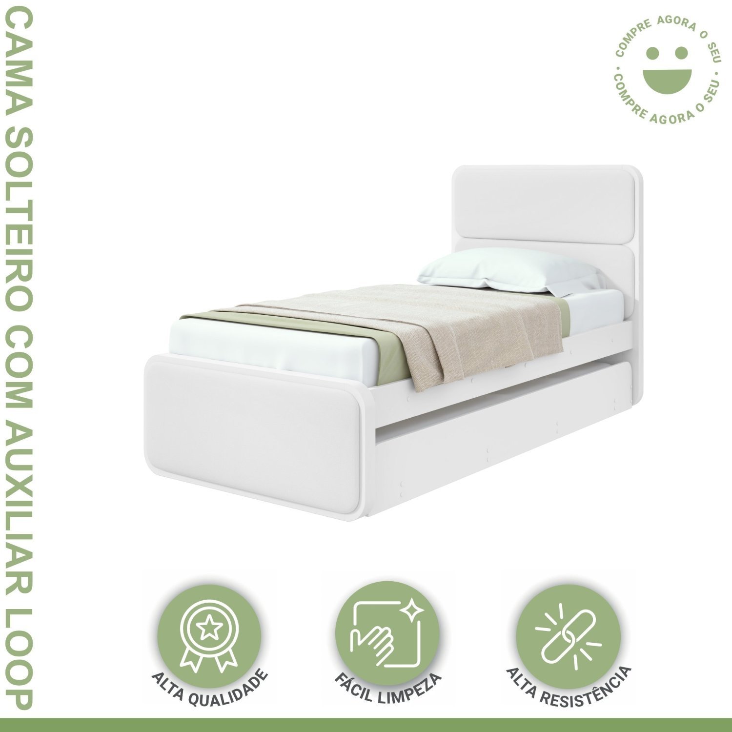 Cama Solteiro Loop Tecido Korino com Cama Auxiliar - 9