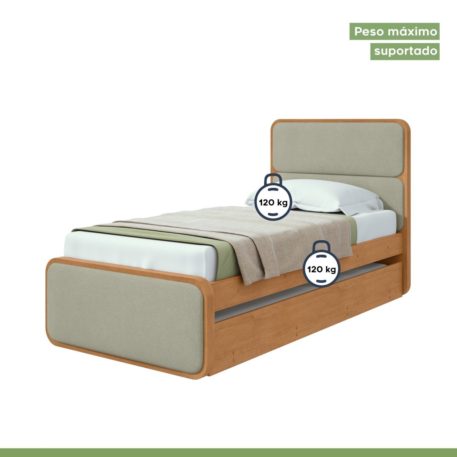 Cama Solteiro Loop Tecido Boucle com Cama Auxiliar - 7