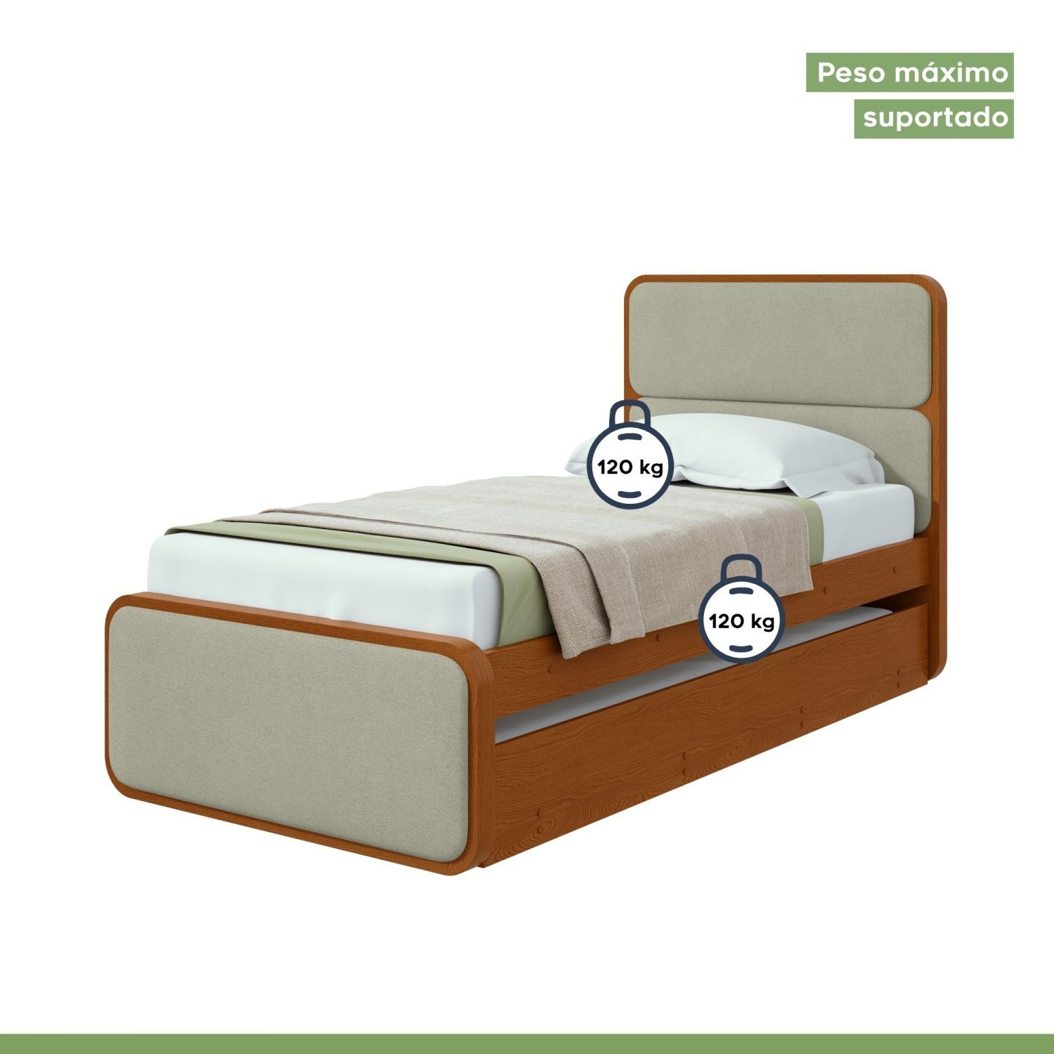 Cama Solteiro Loop Tecido Boucle com Cama Auxiliar - 7