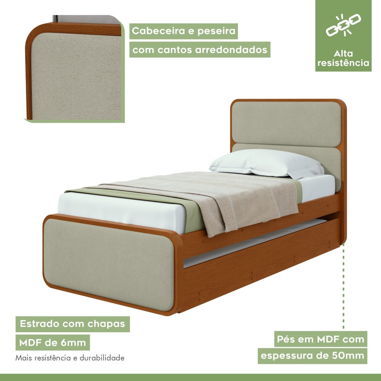 Cama Solteiro Loop Tecido Boucle com Cama Auxiliar - 6