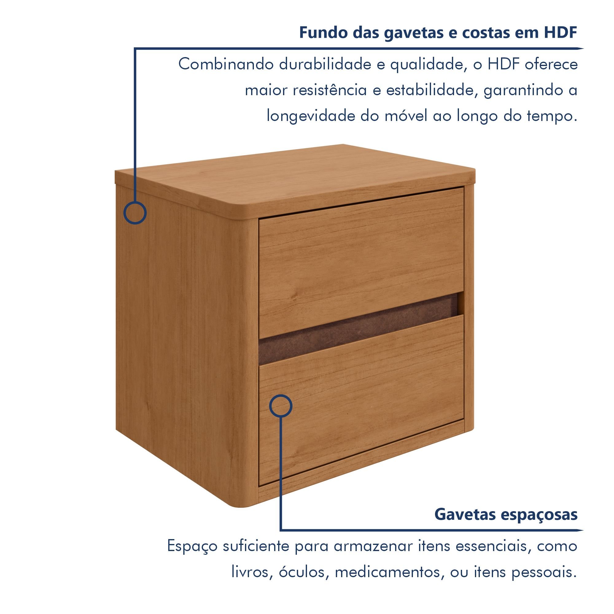 Mesa de Cabeceira 2 Gavetas Leder - 3