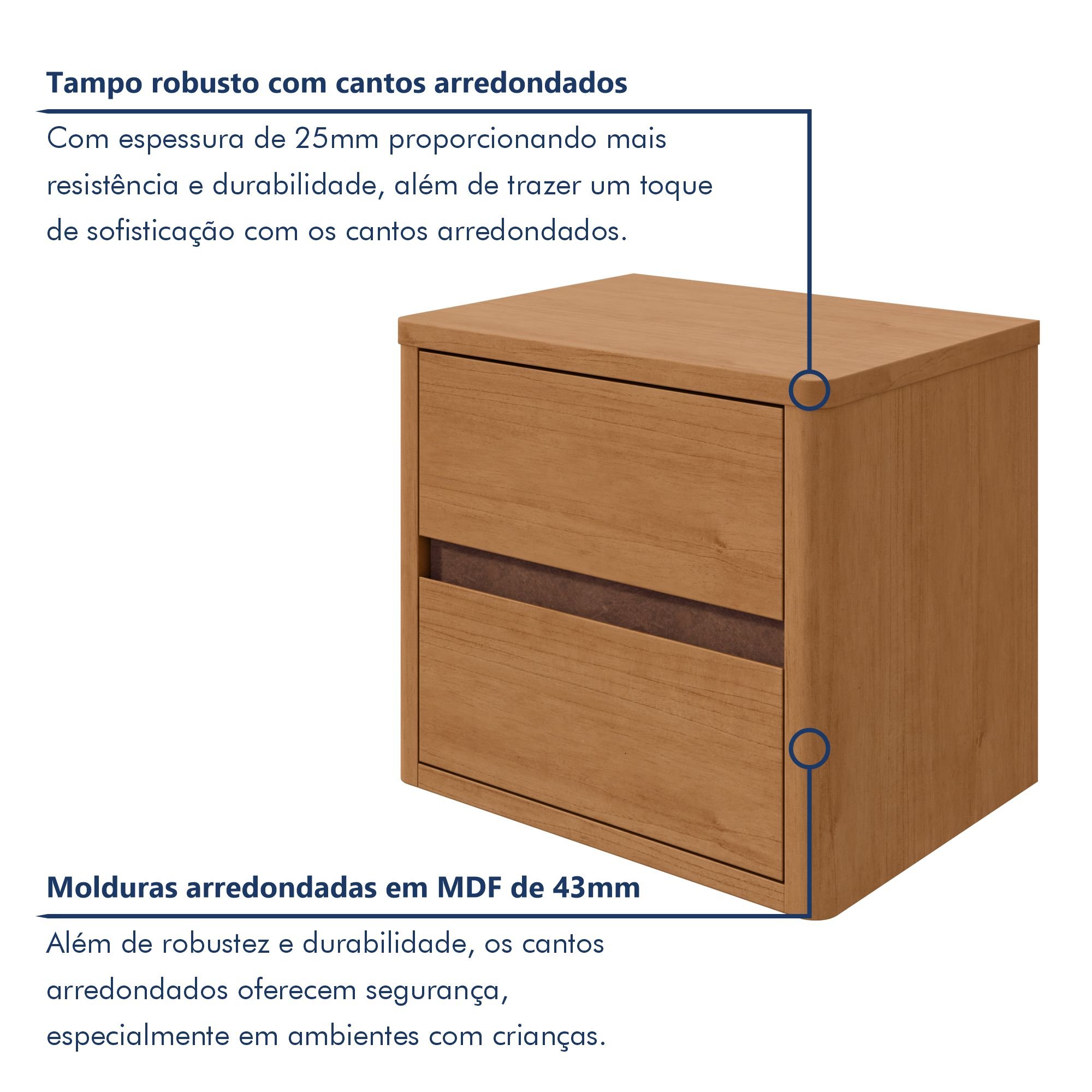 Mesa de Cabeceira 2 Gavetas Leder - 5