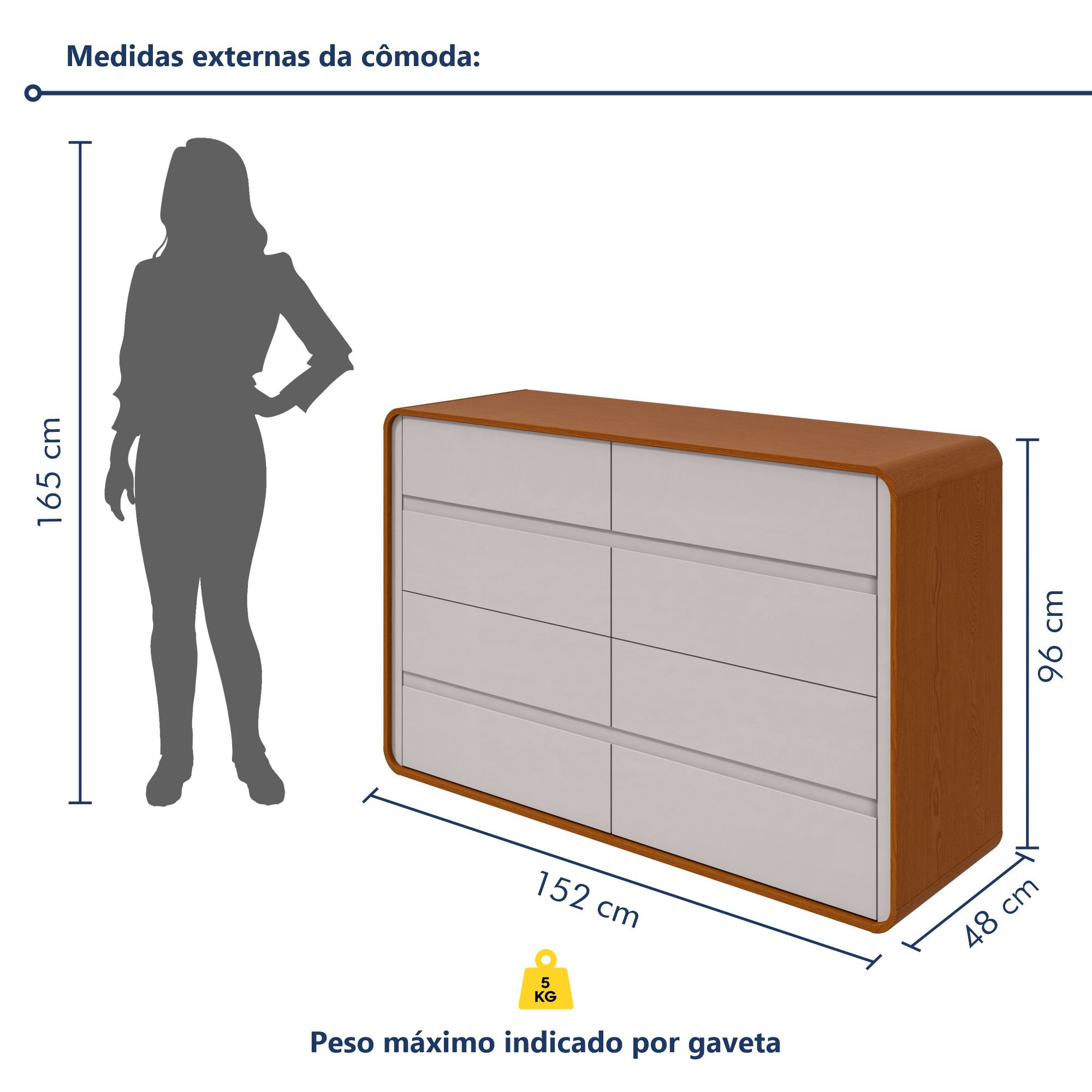 Cômoda 8 Gavetas 152x48x96cm Loop - 6