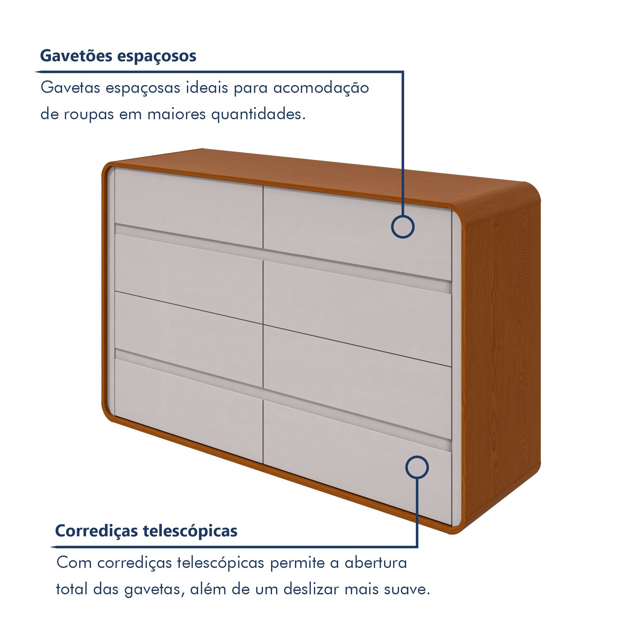 Cômoda 8 Gavetas 152x48x96cm Loop - 2