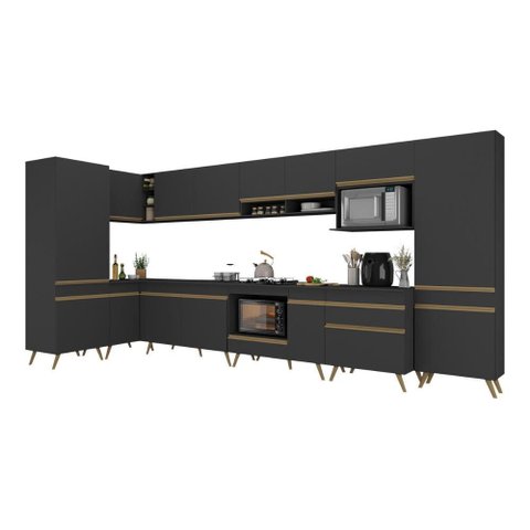 Armário de Cozinha Modulada Completa Canto 409cm com Balcão para Cooktop Veneza Multimóveis