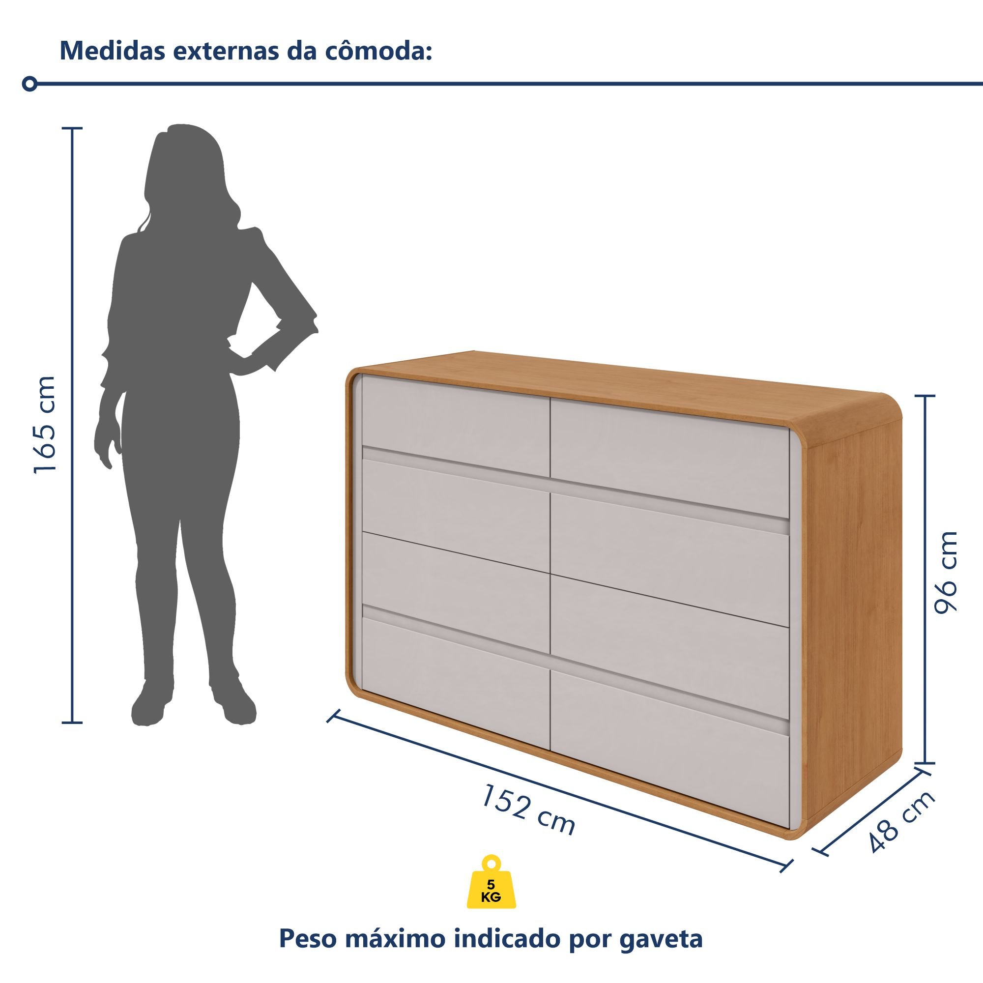 Cômoda 8 Gavetas 152x48x96cm Loop - 6