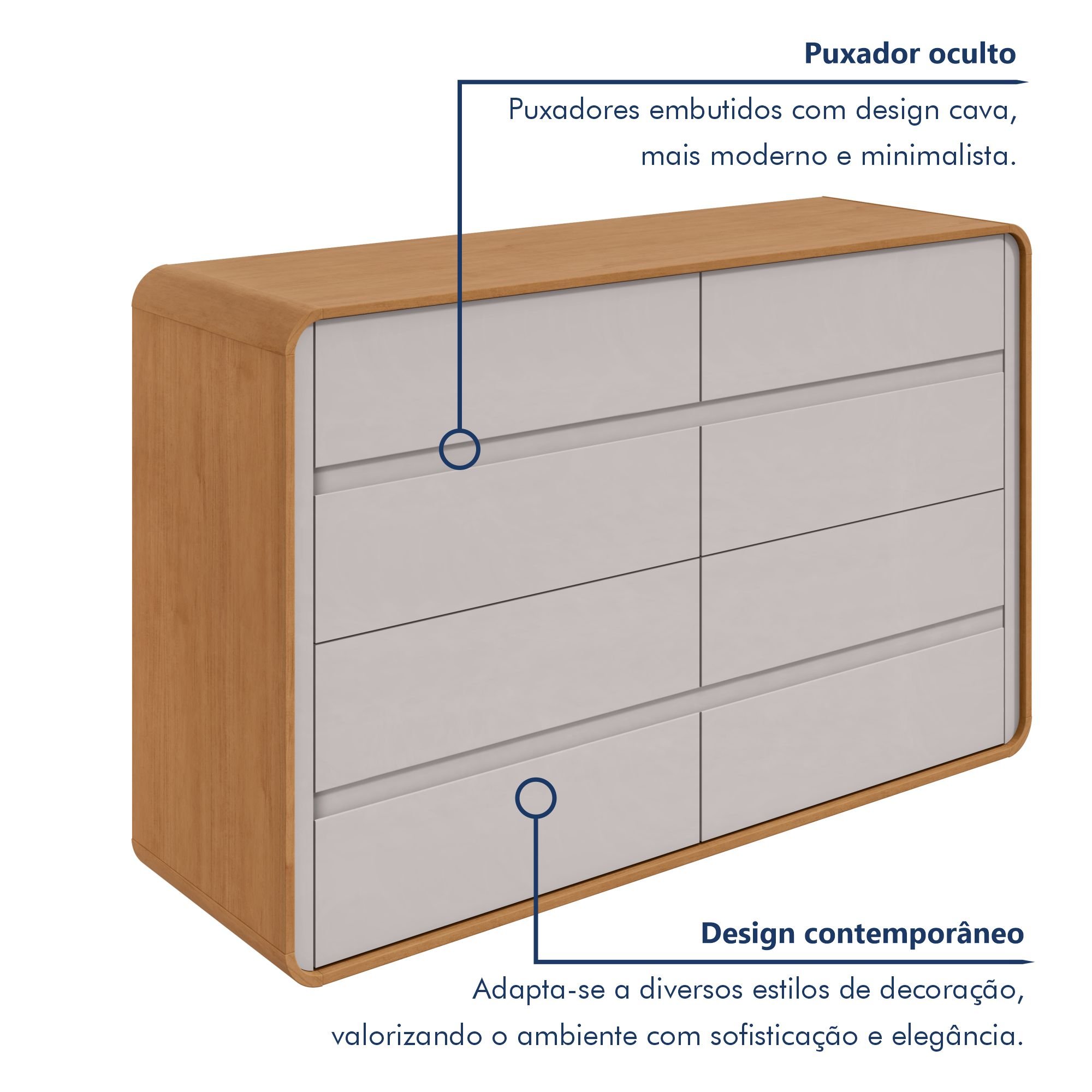 Cômoda 8 Gavetas 152x48x96cm Loop - 3