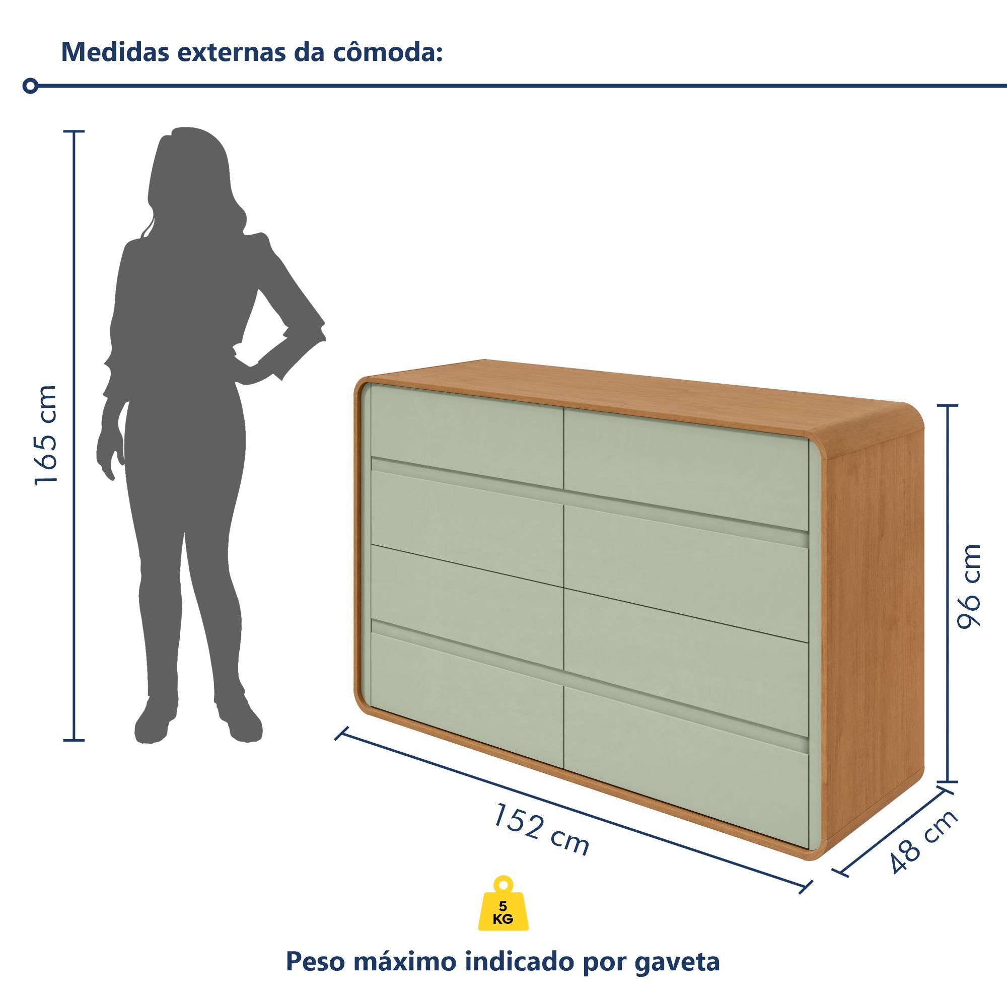 Cômoda 8 Gavetas 152x48x96cm Loop - 6