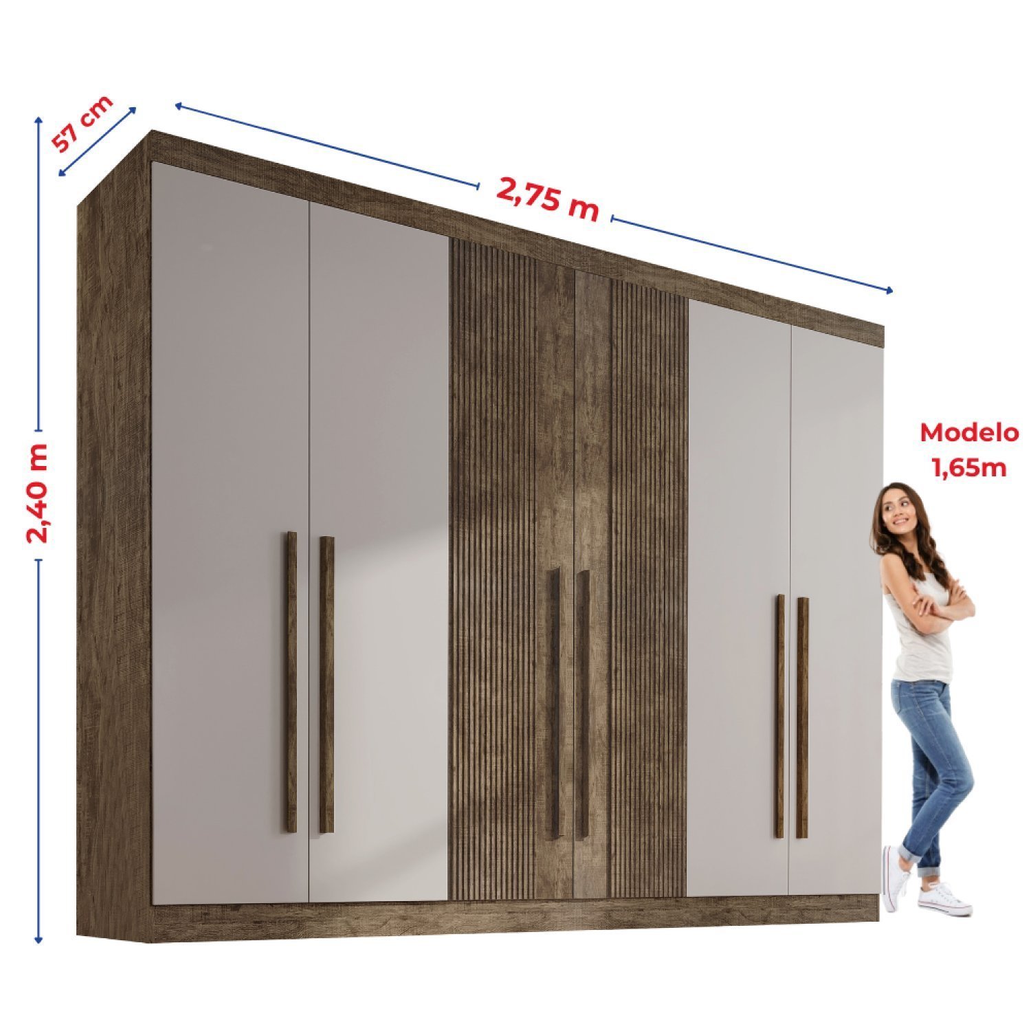 Guarda-roupa Casal MDF Ripado 6 Portas 6 Gavetas Paris Plus  - 8