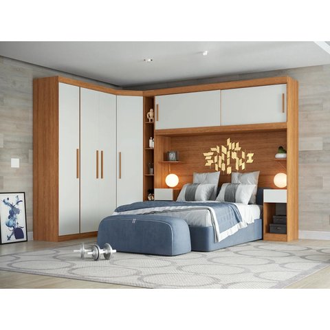 Guarda Roupa Casal Modulado 5 Peças 6 Portas Freijó/Off White Gênova Plus