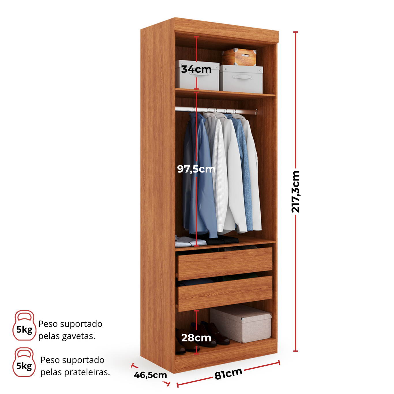 Guarda Roupa Casal Modulado 5 Peças 6 Portas Freijó/Off White