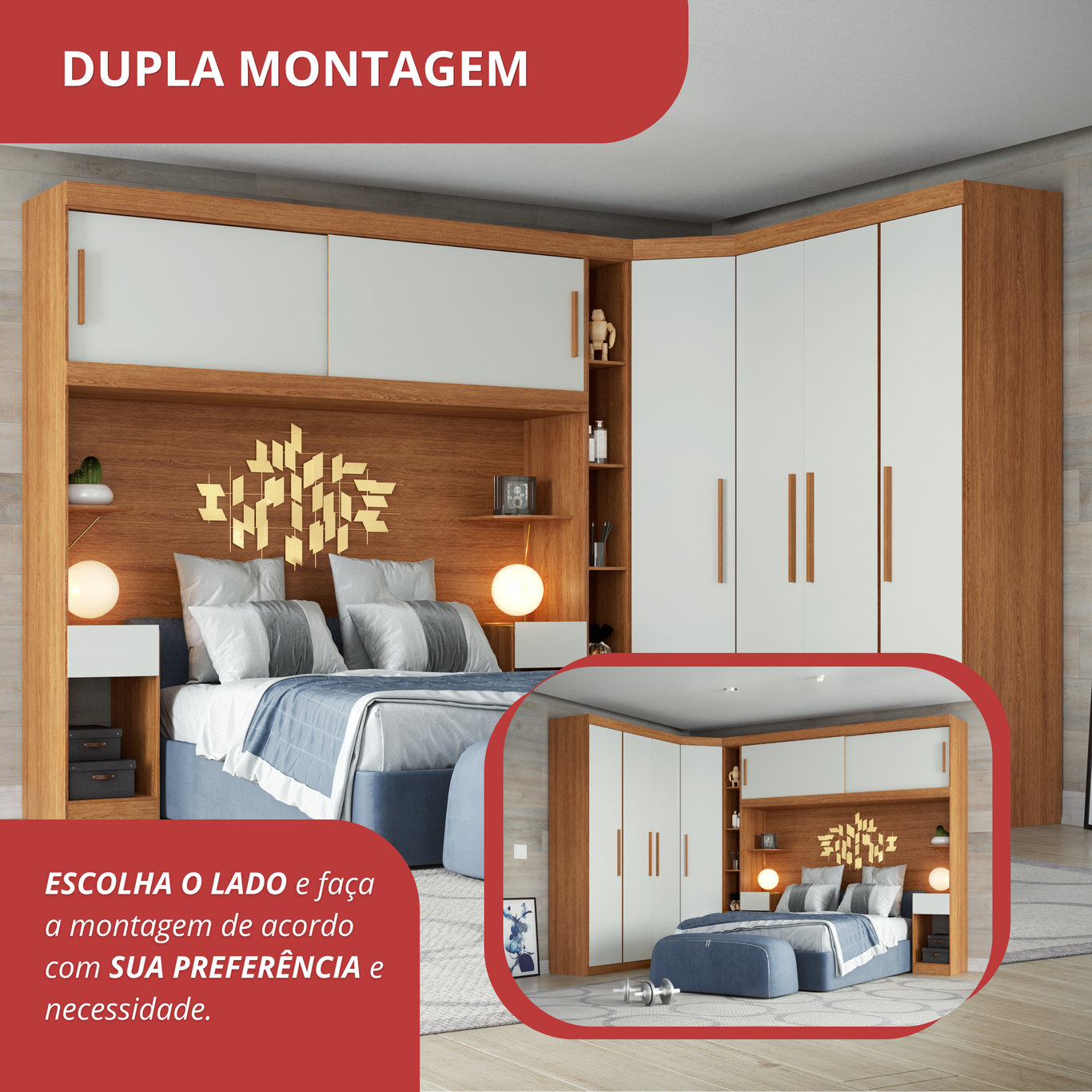 Guarda Roupa Casal Modulado 5 Peças 6 Portas Freijó/Off White