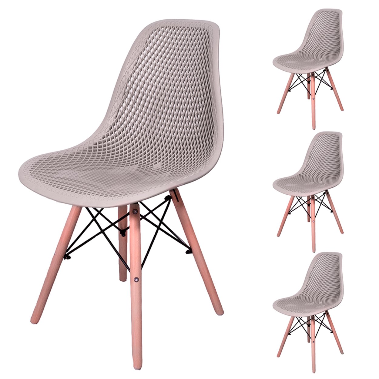 Kit 4 Cadeiras Design Charles Eames Eiffel Furadinha Cor:Nude - 1