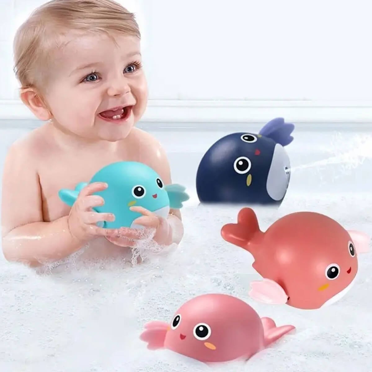 Brinquedo de Banho Baleia Buba Nadadora para Banheira Piscina Rosa +12m ...