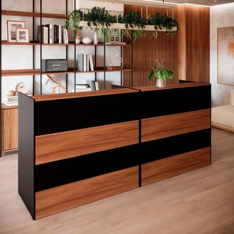 Balcão para Atendimento Recepção Escritório MDP 180cm Nogal com Preto F5 Office