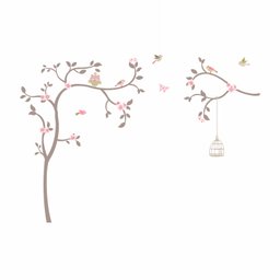 Adesivo de Parede Infantil Árvore Sweet - Marrom Adesivos Primeiro Quarto Lado Direito Rosa - 1