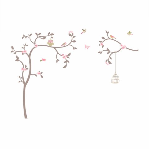 Adesivo de Parede Infantil Árvore Sweet - Marrom Adesivos Primeiro Quarto Lado Direito Rosa