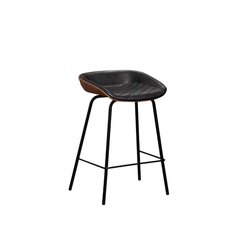 Banqueta Média Leather 65 Cm Estrutura em Aço Assento em Courissimo Preta com Marrom - Edecasamoveis